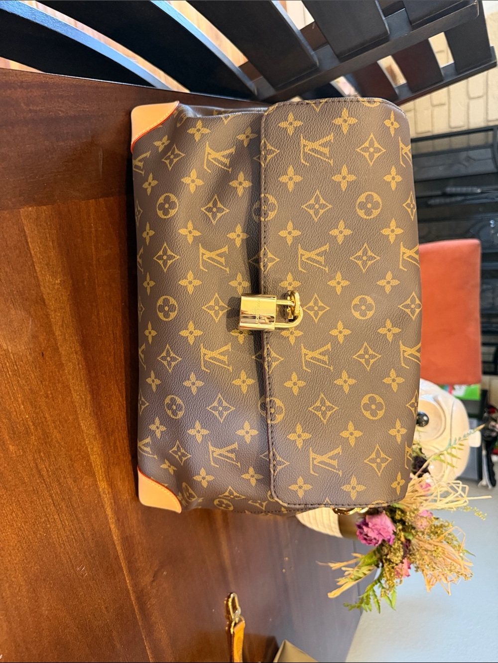 Louis Vuitton Brown Monogram Messenger Bag with Tan Accents and Gold Hardware